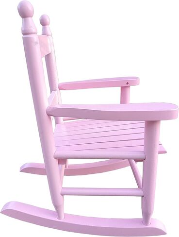 كرسي هزاز للأطفال، كرسي هزاز من الخشب الصلب المتين للأولاد والبنات، مثالي للاستخدام الداخلي والخارجي (وردي فاتح) in Kuwait
