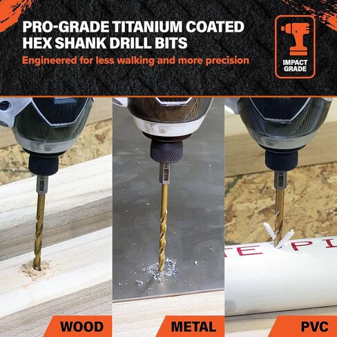 10PC Hex Shank Drill Bit Set - Railer High Speed Titanium Drill Bit Set for Impact Drivers. Multi-Purpose Use for Metal, Wood or PVC in Saudi Arabia