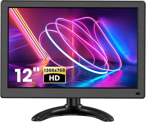 شاشة Eyoyo صغيرة HDMI مقاس 12 بوصة شاشة فيديو LED صغيرة مع منافذ HDMI VGA 1366x768 HD شاشة كمبيوتر مدمجة مكبر صوت ثاني شاشات كمبيوتر للمكتب المنزلي in Kuwait