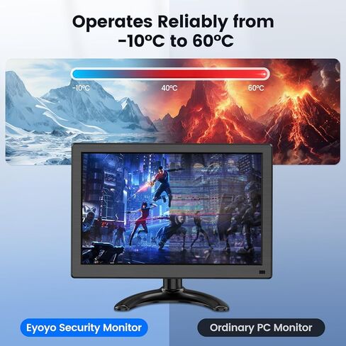 شاشة Eyoyo صغيرة HDMI مقاس 12 بوصة شاشة فيديو LED صغيرة مع منافذ HDMI VGA 1366x768 HD شاشة كمبيوتر مدمجة مكبر صوت ثاني شاشات كمبيوتر للمكتب المنزلي in Kuwait