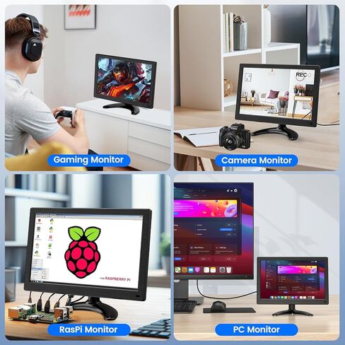 شاشة Eyoyo صغيرة HDMI مقاس 12 بوصة شاشة فيديو LED صغيرة مع منافذ HDMI VGA 1366x768 HD شاشة كمبيوتر مدمجة مكبر صوت ثاني شاشات كمبيوتر للمكتب المنزلي in Kuwait