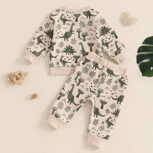 MA&BABY Toddler Boys Fall Outfits Dinosaur Print Pocket Long Sleeve Sweatshirts and Long Pants 2Pcs Clothes Set in Saudi Arabia
