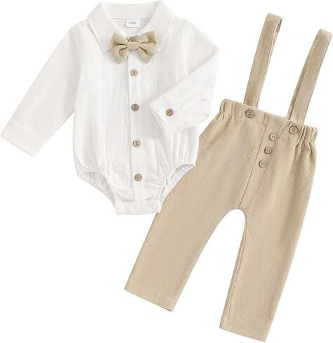 GOOCHEER Newborn Infant Baby Boy Clothes Suit Bowtie Dress Romper+Suspender Pants Overalls Gentleman Wedding Outfits Formal in Saudi Arabia