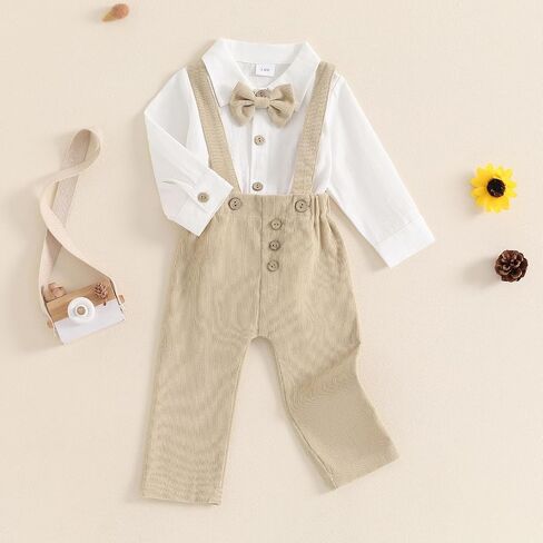 GOOCHEER Newborn Infant Baby Boy Clothes Suit Bowtie Dress Romper+Suspender Pants Overalls Gentleman Wedding Outfits Formal in Saudi Arabia
