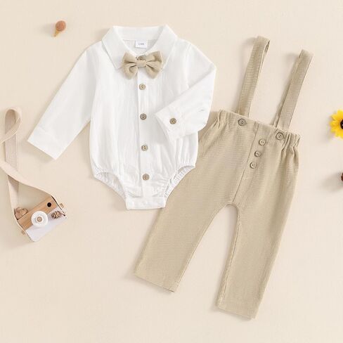 GOOCHEER Newborn Infant Baby Boy Clothes Suit Bowtie Dress Romper+Suspender Pants Overalls Gentleman Wedding Outfits Formal in Saudi Arabia