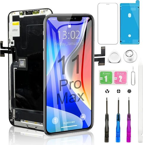 مجموعة استبدال شاشة iPhone 11 Pro Max كاملة الوضوح LCD (6.5 بوصة) مع محول رقمي يعمل باللمس ثلاثي الأبعاد مع أداة إصلاح - متوافق مع الطراز A2161، A2218، A2220 - أسود in Saudi Arabia