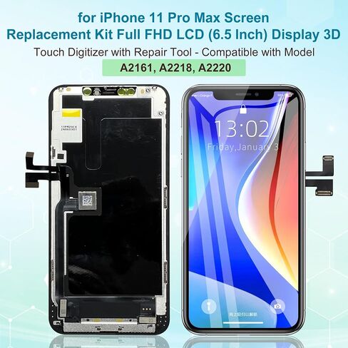 مجموعة استبدال شاشة iPhone 11 Pro Max كاملة الوضوح LCD (6.5 بوصة) مع محول رقمي يعمل باللمس ثلاثي الأبعاد مع أداة إصلاح - متوافق مع الطراز A2161، A2218، A2220 - أسود in Saudi Arabia