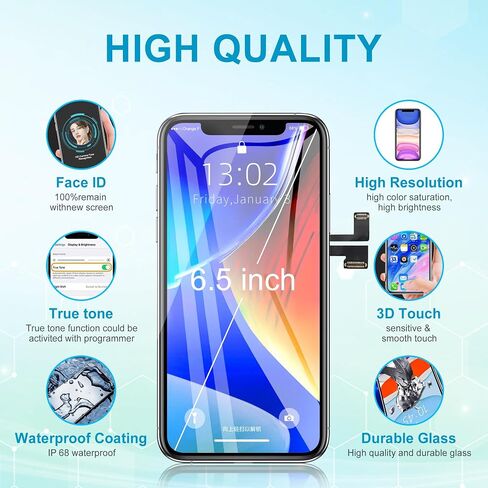 مجموعة استبدال شاشة iPhone 11 Pro Max كاملة الوضوح LCD (6.5 بوصة) مع محول رقمي يعمل باللمس ثلاثي الأبعاد مع أداة إصلاح - متوافق مع الطراز A2161، A2218، A2220 - أسود in Saudi Arabia