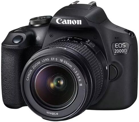 كاميرا Canon EOS 2000D (Rebel T7) DSLR مع عدسة تكبير EF-S 18-55 مم F/3.5-5.6 + حافظة + بطاقة ذاكرة سانديسك 64 جيجابايت + طقم فلتر 3 قطع + قارئ بطاقات + مجموعة تنظيف (الطراز الدولي)، أسود (متجدد) ) in Saudi Arabia