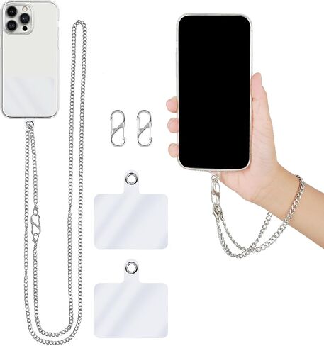 مجموعة حبل للهاتف الخلوي من amaxiu، حزام سلسلة هاتف معدني مقاس 63 بوصة مع حزام معصم 11.8 بوصة، حبل طويل قابل للتعديل برقبة الهاتف مع وسادات حبل حماية للهاتف من السقوط للرجال والنساء ومحفظة الهواتف الذكية in Kuwait