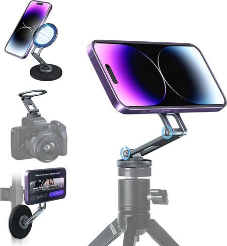 Magnetic Phone Tripod Mount - Phone Tripod Adapter with 1/4" Screw Hole, 360° Rotates and 180° Tilts Adjustable Phone Stand for MagSafe iPhone 12 13 14 15 All Series, Camera and Selfie Stick in Kuwait