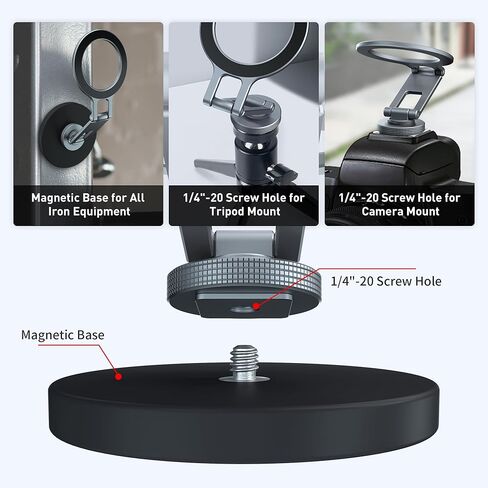 Magnetic Phone Tripod Mount - Phone Tripod Adapter with 1/4" Screw Hole, 360° Rotates and 180° Tilts Adjustable Phone Stand for MagSafe iPhone 12 13 14 15 All Series, Camera and Selfie Stick in Kuwait