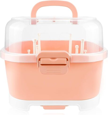 رف تجفيف زجاجات الأطفال من دويردو، صندوق تخزين زجاجات الأطفال المحمول ذو سعة كبيرة مع غطاء منظم خزانة المطبخ المحمول للمطبخ المنزلي، 11.6 × 9.4 بوصة، برتقالي in Kuwait