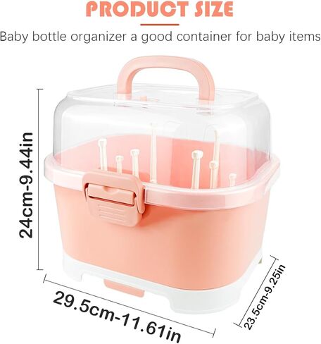 رف تجفيف زجاجات الأطفال من دويردو، صندوق تخزين زجاجات الأطفال المحمول ذو سعة كبيرة مع غطاء منظم خزانة المطبخ المحمول للمطبخ المنزلي، 11.6 × 9.4 بوصة، برتقالي in Kuwait