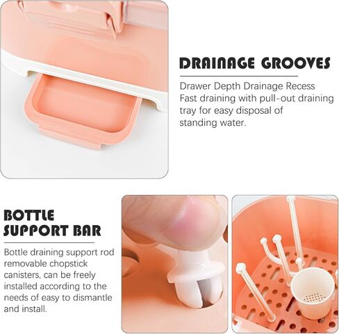 رف تجفيف زجاجات الأطفال من دويردو، صندوق تخزين زجاجات الأطفال المحمول ذو سعة كبيرة مع غطاء منظم خزانة المطبخ المحمول للمطبخ المنزلي، 11.6 × 9.4 بوصة، برتقالي in Kuwait