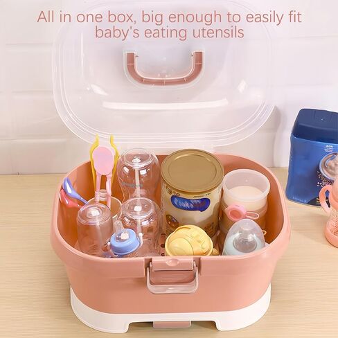 رف تجفيف زجاجات الأطفال من دويردو، صندوق تخزين زجاجات الأطفال المحمول ذو سعة كبيرة مع غطاء منظم خزانة المطبخ المحمول للمطبخ المنزلي، 11.6 × 9.4 بوصة، برتقالي in Kuwait
