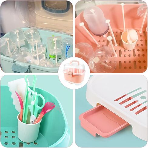 رف تجفيف زجاجات الأطفال من دويردو، صندوق تخزين زجاجات الأطفال المحمول ذو سعة كبيرة مع غطاء منظم خزانة المطبخ المحمول للمطبخ المنزلي، 11.6 × 9.4 بوصة، برتقالي in Kuwait