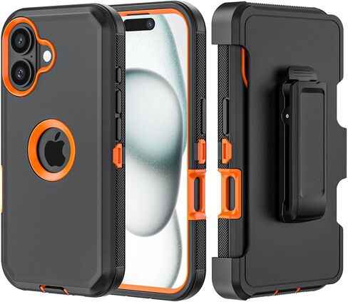 Phone Case for iPhone 16 Case,Heavy Duty Hard Shockproof Armor Protector Case Cover with Belt Clip Holster for Apple iPhone 16 6.1 5G 2024 Phone Case(Black) in Saudi Arabia