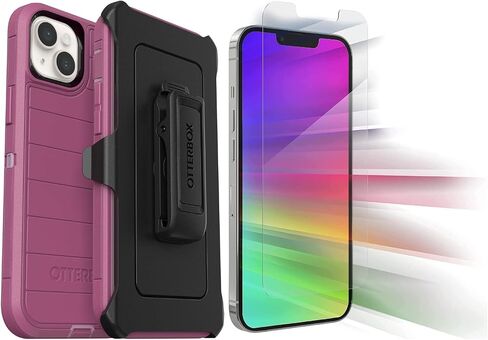 حافظة OtterBox Defender Series لهاتف iPhone 14 Plus (فقط) - مع واقي شاشة شفاف Zagg Glass Elite - يتضمن مشبك الحافظة - حماية دفاعية ميكروبية - عبوة غير قابلة للبيع بالتجزئة - أسود in Saudi Arabia