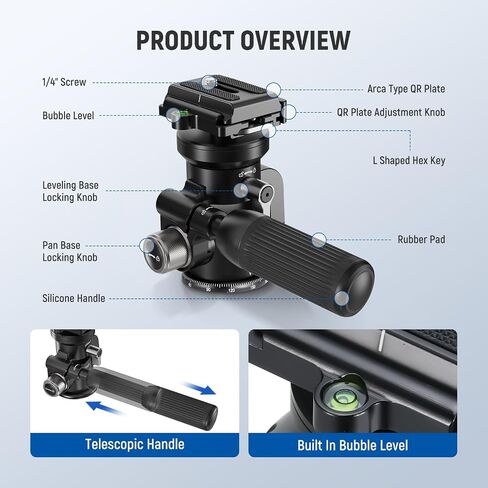 NEEWER Video Camera Tripod Pan Tilt Head with +/-15° Leveling Bowl Base, Photography Tripod Head with Retractable Handle, 1/4" Arca Type QR Plate for DSLR Camera Camcorder, Max Load 11lb/5kg, TH03 in Saudi Arabia