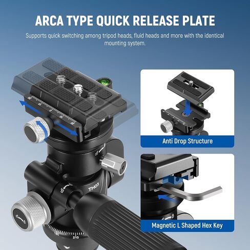 NEEWER Video Camera Tripod Pan Tilt Head with +/-15° Leveling Bowl Base, Photography Tripod Head with Retractable Handle, 1/4" Arca Type QR Plate for DSLR Camera Camcorder, Max Load 11lb/5kg, TH03 in Saudi Arabia