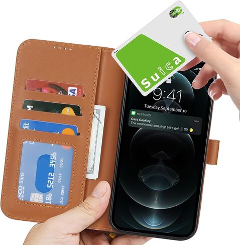 for iPhone 12 Case Wallet with Card Holder,iPhone 12 Wallet Case for Women Men,Leather Shockproof Magnetic Buckle Stand Flip Phone Case-Brown in Saudi Arabia