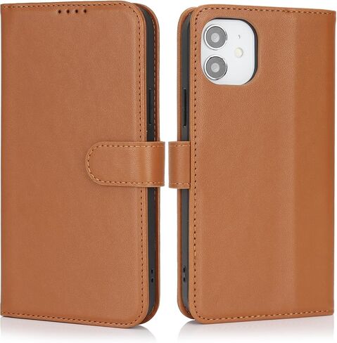 for iPhone 12 Case Wallet with Card Holder,iPhone 12 Wallet Case for Women Men,Leather Shockproof Magnetic Buckle Stand Flip Phone Case-Brown in Saudi Arabia