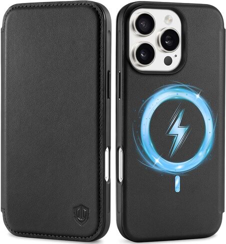 SHIELDON Case for iPhone 16 Pro Max 6.9", Genuine Leather Slim Wallet Wireless Charging Magnetic Closure RFID Blocking Card Slots Shockproof Cover Compatible with iPhone 16 Pro Max 5G - Nappa Black in Saudi Arabia
