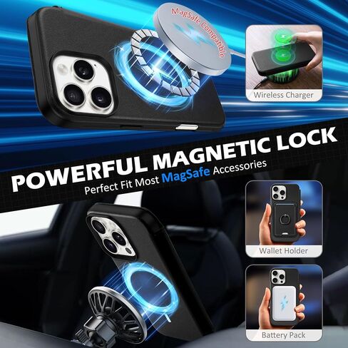 SHIELDON Case for iPhone 16 Pro Max 6.9", Genuine Leather Slim Wallet Wireless Charging Magnetic Closure RFID Blocking Card Slots Shockproof Cover Compatible with iPhone 16 Pro Max 5G - Nappa Black in Saudi Arabia