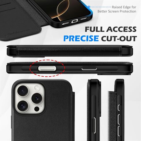 SHIELDON Case for iPhone 16 Pro Max 6.9", Genuine Leather Slim Wallet Wireless Charging Magnetic Closure RFID Blocking Card Slots Shockproof Cover Compatible with iPhone 16 Pro Max 5G - Nappa Black in Saudi Arabia