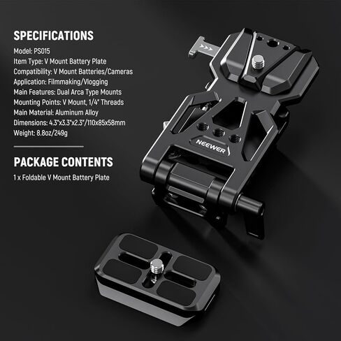 NEEWER لوحة بطارية قابلة للطي على شكل حرف V مع لوحة أساسية للكاميرا من نوع Arca لـ RS4 RS3 Gimbal وحامل ثلاثي القوائم، جهاز فيديو كاميرا DSLR خفيف الوزن متوافق مع بطارية وقفص SmallRig V Lock، PS015 in Saudi Arabia