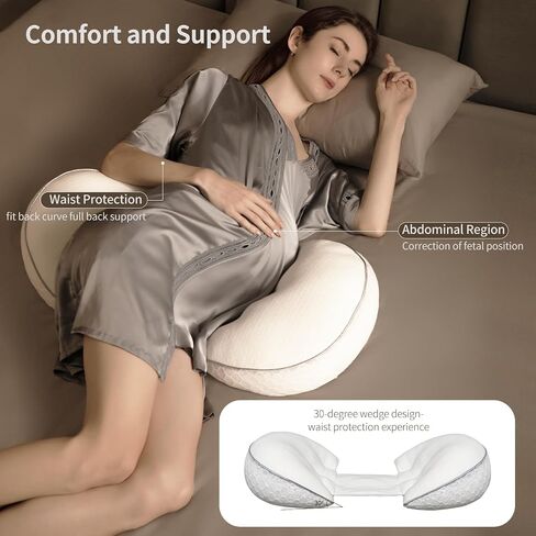 Pregnancy Pillows, PE Filling Body Pillow for Sleeping with Breathable Mesh Cover, Detachable and Adjustable Double-Sided Support for Back, HIPS, Legs and Belly Maternity Pillow (White) in Saudi Arabia
