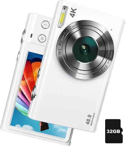 Digital Camera, 4K Autofocus Vlogging Camera with 32GB Card, 48MP Point and Shoot Digital Camera with Flash, 16X Zoom, Anti-Shake, Compact Camera for Teens Adult Beginner(Pink) in Saudi Arabia