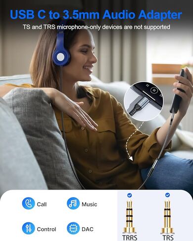 USB C to 3.5mm Audio Adapter Aux to USB C - USB Type C to 3.5mm Female Headphone Jack Adapter Compatible with iPhone 15 Plus/15 Pro Max, Galaxy S24 S23 S22 S21, Pixel, MacBook in Kuwait