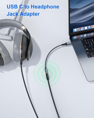 USB C to 3.5mm Audio Adapter Aux to USB C - USB Type C to 3.5mm Female Headphone Jack Adapter Compatible with iPhone 15 Plus/15 Pro Max, Galaxy S24 S23 S22 S21, Pixel, MacBook in Kuwait