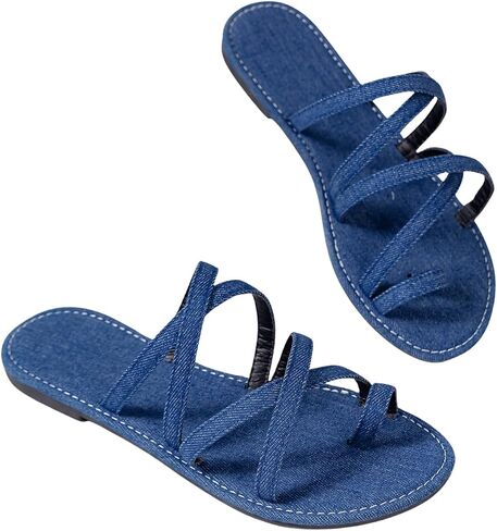 Verdusa Women's Strappy Thong Sandals Denim Flip Flops Flat Sandals in Saudi Arabia