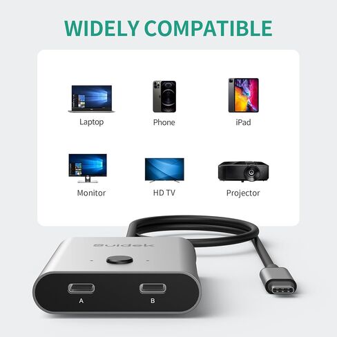 محول USB C، ثنائي الاتجاه 1 في 2 مخرج/2 في 1 مخرج USB C يدعم 8K@60 هرتز فيديو 100 وات، نقل بيانات 10 جيجابت في الثانية، متضمن كابل USB C in Kuwait