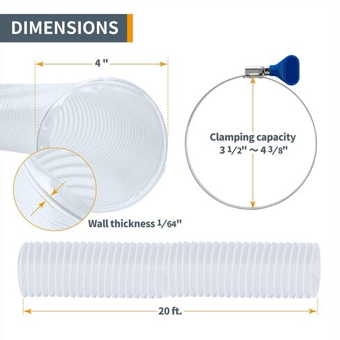 POWERTEC 70436 4" x 20' PVC Dust Collection Hose with 2 Stainless Steel Hose Clamps, 4" Dust Control Flex Cuff and 4" Hose to 2-1/2" Hose Cone Reducer for Woodworking and Shop Vacuum in Saudi Arabia