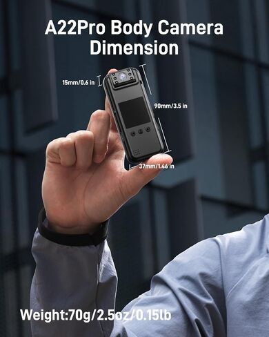 كاميرا الجسم BOBLOV A22Pro بسعة 64 جيجابايت، وكاميرا فيديو ببطارية 2200 مللي أمبير في الساعة مع رؤية ليلية، وتسجيل للمشي، والسفر، وإنفاذ قانون الشرطة in Kuwait