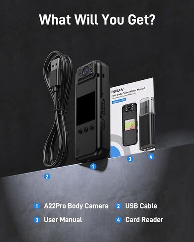 كاميرا الجسم BOBLOV A22Pro بسعة 64 جيجابايت، وكاميرا فيديو ببطارية 2200 مللي أمبير في الساعة مع رؤية ليلية، وتسجيل للمشي، والسفر، وإنفاذ قانون الشرطة in Kuwait