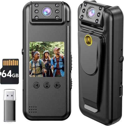 كاميرا الجسم BOBLOV A22Pro بسعة 64 جيجابايت، وكاميرا فيديو ببطارية 2200 مللي أمبير في الساعة مع رؤية ليلية، وتسجيل للمشي، والسفر، وإنفاذ قانون الشرطة in Kuwait