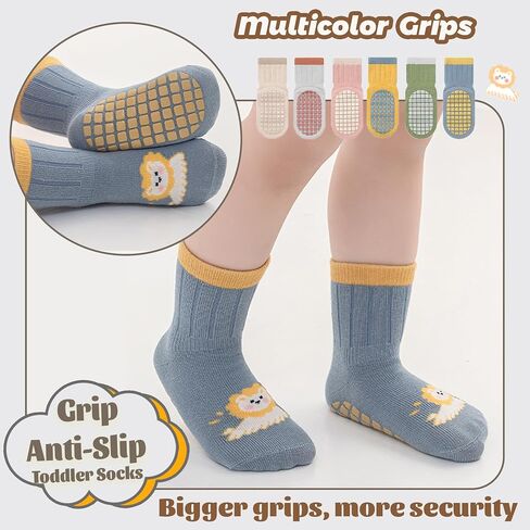 جوارب HYCLES Grip للأطفال غير قابلة للانزلاق جوارب قطنية مضادة للانزلاق للأطفال من عمر 0 ​​إلى 12 شهرًا للرضع من 1 إلى 5 سنوات للفتيات والأولاد 6 أزواج in Kuwait