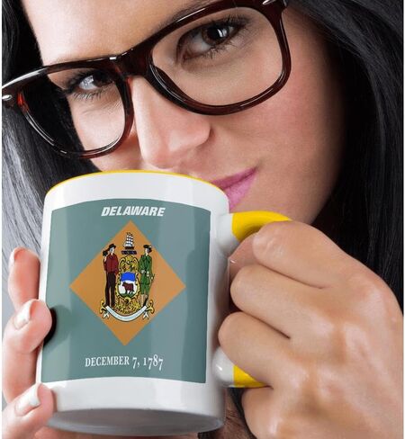كوب 3dRose_45020_4 "State Flag Of Delaware" كوب أسود بلونين، 11 أونصة، متعدد الألوان in Saudi Arabia