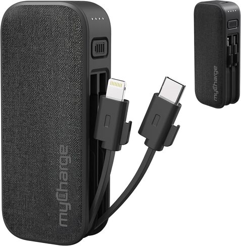 myCharge PowerHub Mini Portable Charger for iPhone - 3000mAh & Built in Cables (Lightning, Type C) 12W Turbo USB C Power Bank Fast Charging Battery Pack (Black) in Saudi Arabia