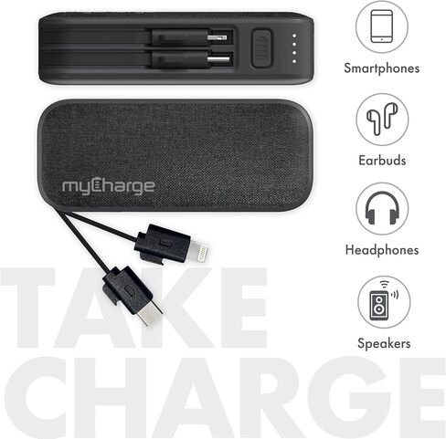 myCharge PowerHub Mini Portable Charger for iPhone - 3000mAh & Built in Cables (Lightning, Type C) 12W Turbo USB C Power Bank Fast Charging Battery Pack (Black) in Saudi Arabia