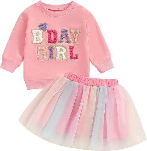 Kayotuas Toddler Baby Girl Birthday Outfit Birthday Girl Shirt and Tutu Skirt Set Cake Smash Outfits 2 Piece Fall Dresses in Kuwait