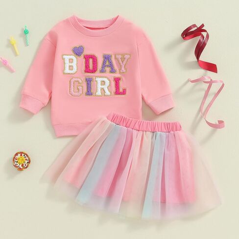 Kayotuas Toddler Baby Girl Birthday Outfit Birthday Girl Shirt and Tutu Skirt Set Cake Smash Outfits 2 Piece Fall Dresses in Kuwait