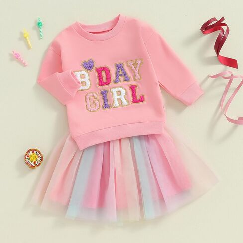 Kayotuas Toddler Baby Girl Birthday Outfit Birthday Girl Shirt and Tutu Skirt Set Cake Smash Outfits 2 Piece Fall Dresses in Kuwait