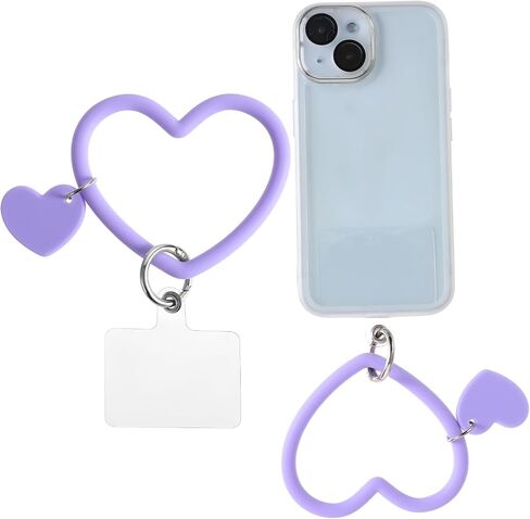 Heart Loop Lanyard Cell Phone Hand Wrist Lanyard Strap Silicone Phone Wrist Phone Strap with Key Chain Holder Phone Accessories Charm with Back Patch for All Smartphones Phone Case(Purple) in Saudi Arabia