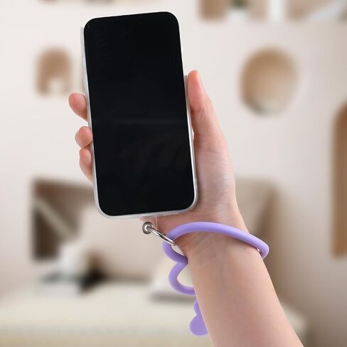 Heart Loop Lanyard Cell Phone Hand Wrist Lanyard Strap Silicone Phone Wrist Phone Strap with Key Chain Holder Phone Accessories Charm with Back Patch for All Smartphones Phone Case(Purple) in Saudi Arabia